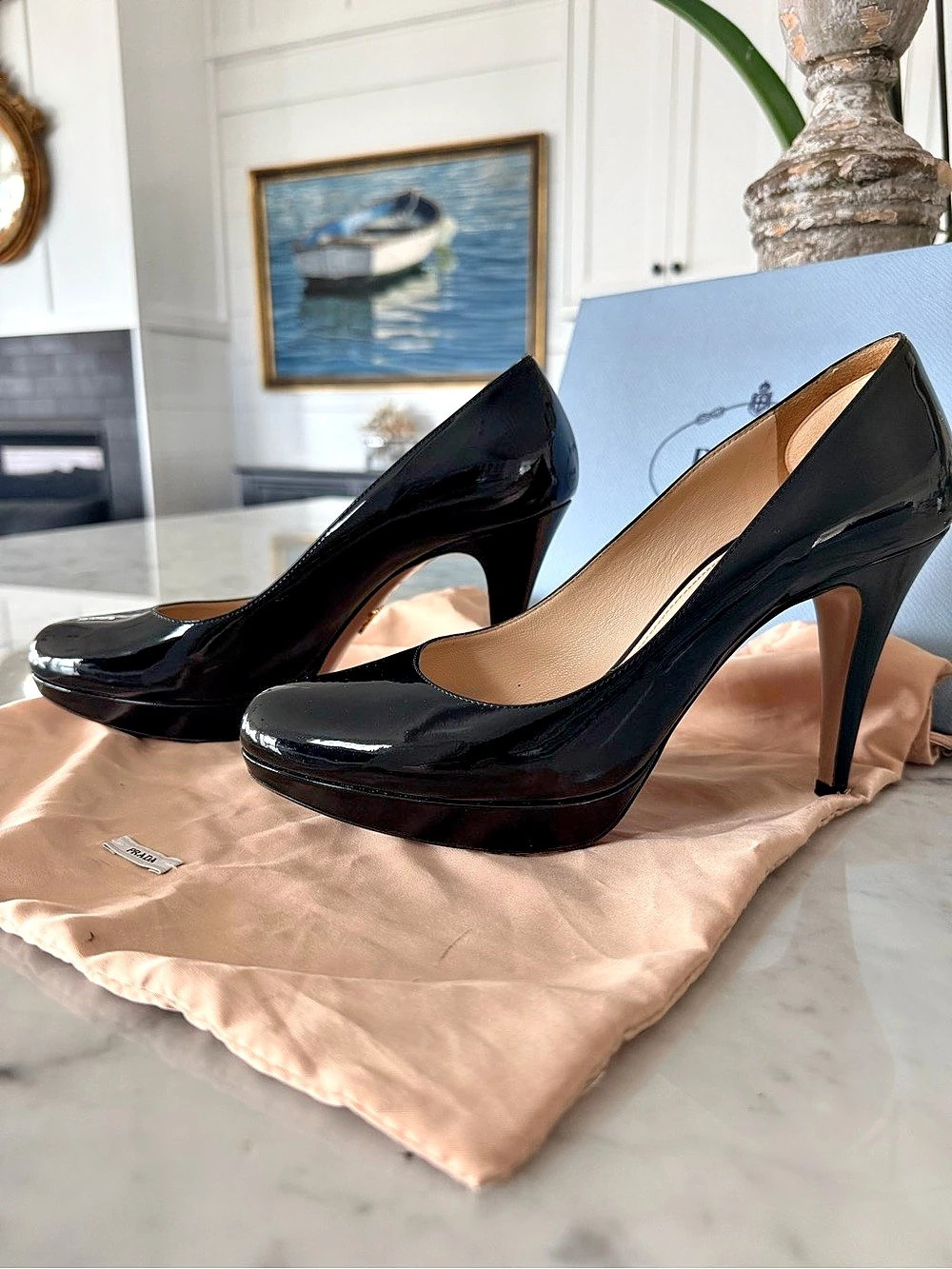 Prada Black Patent Leather Hidden Platform Stiletto Pumps